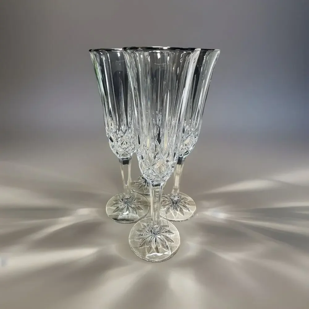 Set/4 Noritake Rockford Wedding Champagne Flute FULL LEAD CRYSTAL No‎ Box Gift